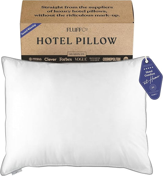 FluffCo Zen Fluff™ Down Standard/Queen Pillow with 600 Fill Power White Duck Down Stomach Sleeper Pillows - Luxury Hotel Quality 300 Thread Count - 100% Cotton Feather Pillows (Soft Queen Size 1 Pack)