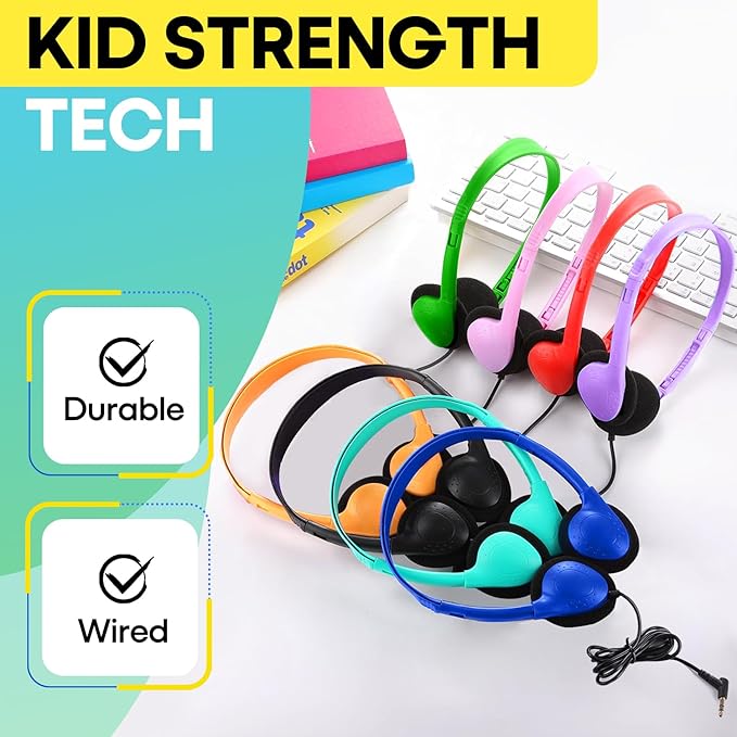 50 Pack Classroom Headphones Bulk for Students Kids Schools, Wholesale Class Set Durable Wired Earphones for Students Children Toddler Teens Boys Girls and Adult (HY857,50 Mixed)