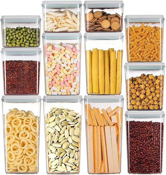 EQI Airtight Food Storage Container with One-Touch Lid, 12-Piece Set (1.3, 2.1, 2.9, 3.6 QT* 3) Stackable Durable BPA-Free for Baking Supplies, Pasta & Systematic Bulk Organization