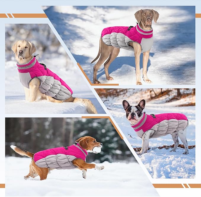 OUOBOB Dog Jackets for Medium Dogs,Medium Dog Coat,Warm Dog Winter Coat Zip Up Back,Waterproof Dog Jacket with D-Ring,Dog Cold Weather Coats with Fleece Lined, Dog Snowsuit Pug Boston Terrier M