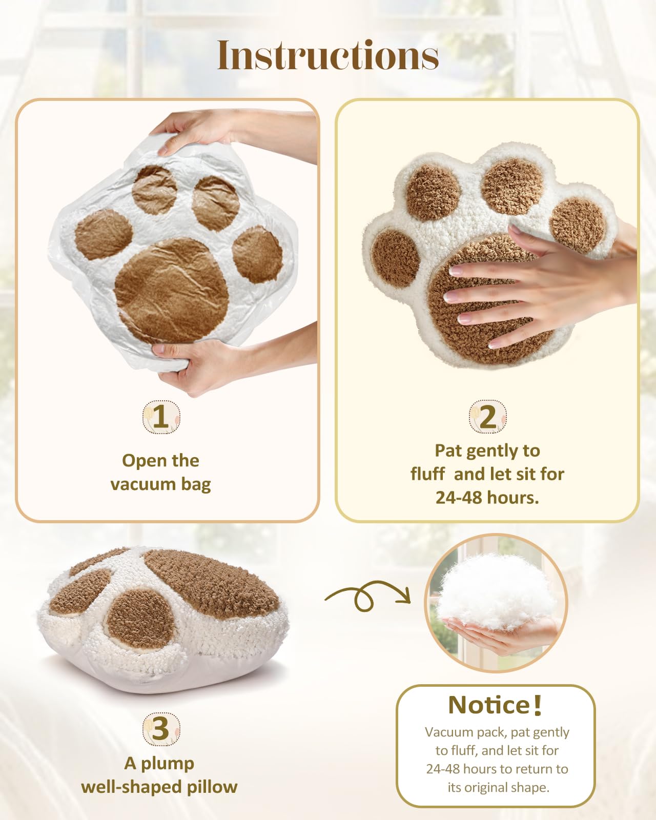 Kokaaee Paw Shaped Throw Pillow - Cute Decorative Plush Brown Animal Pillow for Couch, Sofa, or Living Room, 14.2" x 12.6" Soft Stuffed Dog Paw Cushion for Home Decor