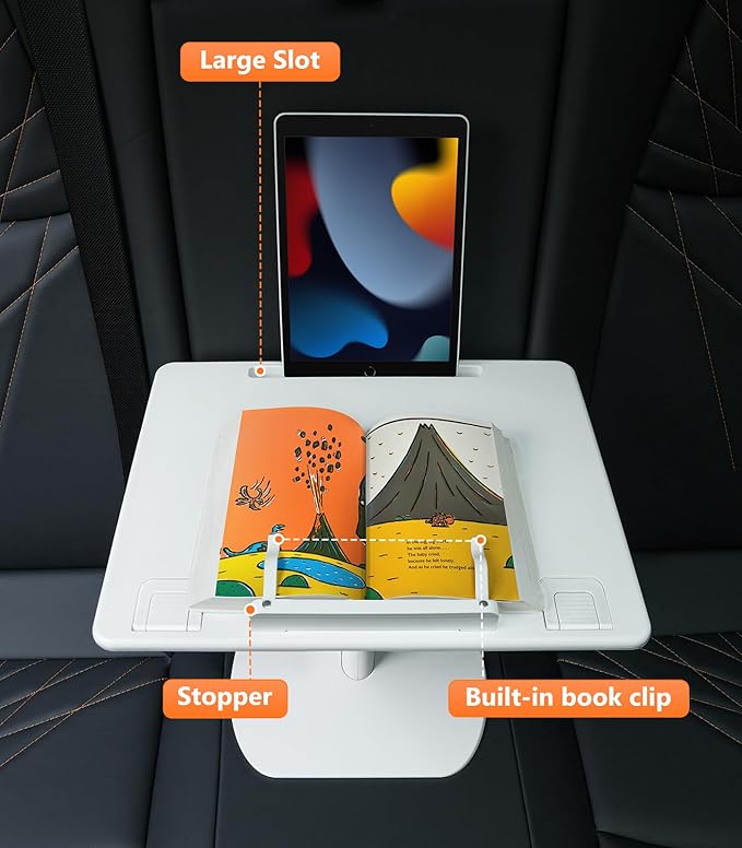 DICMKY Car Seat Tray Table, Adjustable Travel Tray for Kids/Adults, Car Lap Desk for Laptop Computer Tablet Book, Front Passenger/Rear/Driver Seat Food Eating, Essentials Accessories for Long Trips