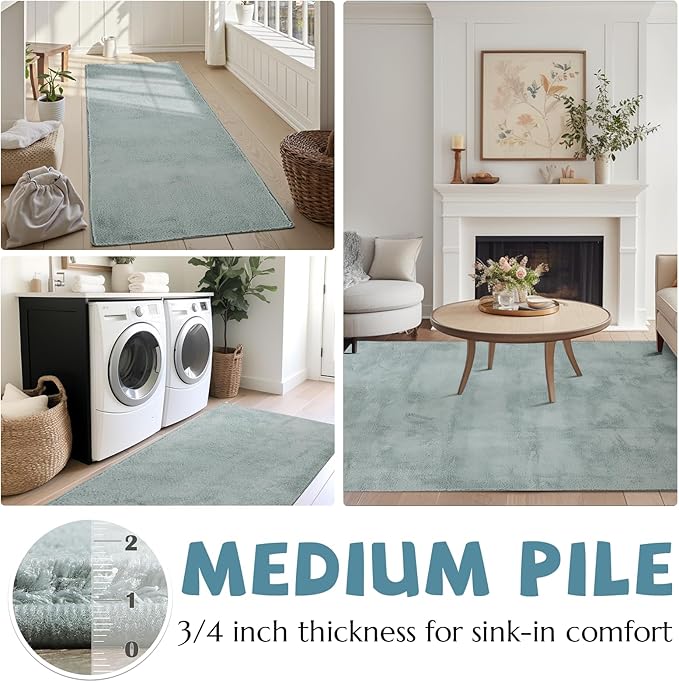 jinchan Solid Plush Area Rug 5x7 Performance Shaggy Washable Rug Indoor Soft Modern Faux Wool Cozy Non Slip Carpet for Living Room Kids Room Bedroom Dining Room Nursery Slate Blue