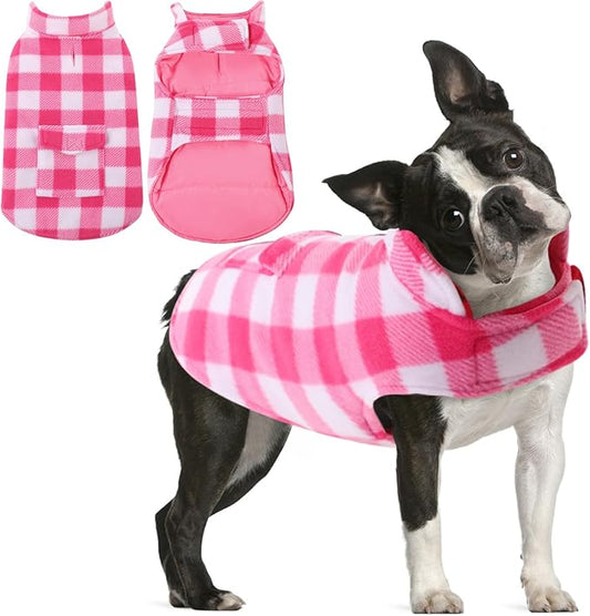 AOFITEE Dog Coat Plaid Dog Winter Coat for Large Dogs, Warm Dogs Jacket Christmas Sweater, Waterproof Pet Puffer Jacket, Reversible Pet Cold Weather Coats for Small Medium Large Pets, Pink XXL