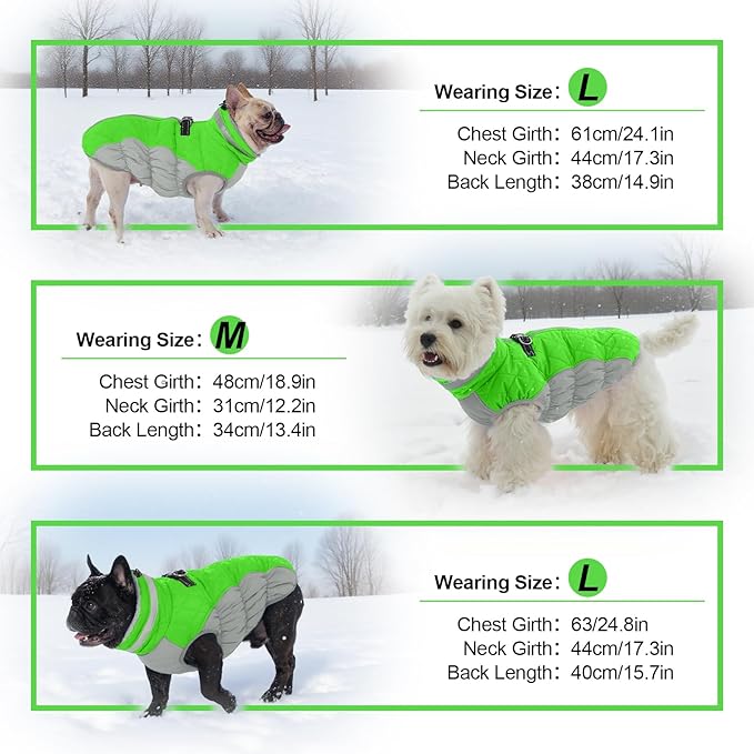 OUOBOB Warm Dog Coats For Large Dogs, Waterproof Dog Jacket With Harness, Zipper Clousure, Fleece Lining, Turtleneck, For Cold Weather Outdoor Walks, Pet Snowsuit For Beagle, Cocker Spaniel, Corgi- XL