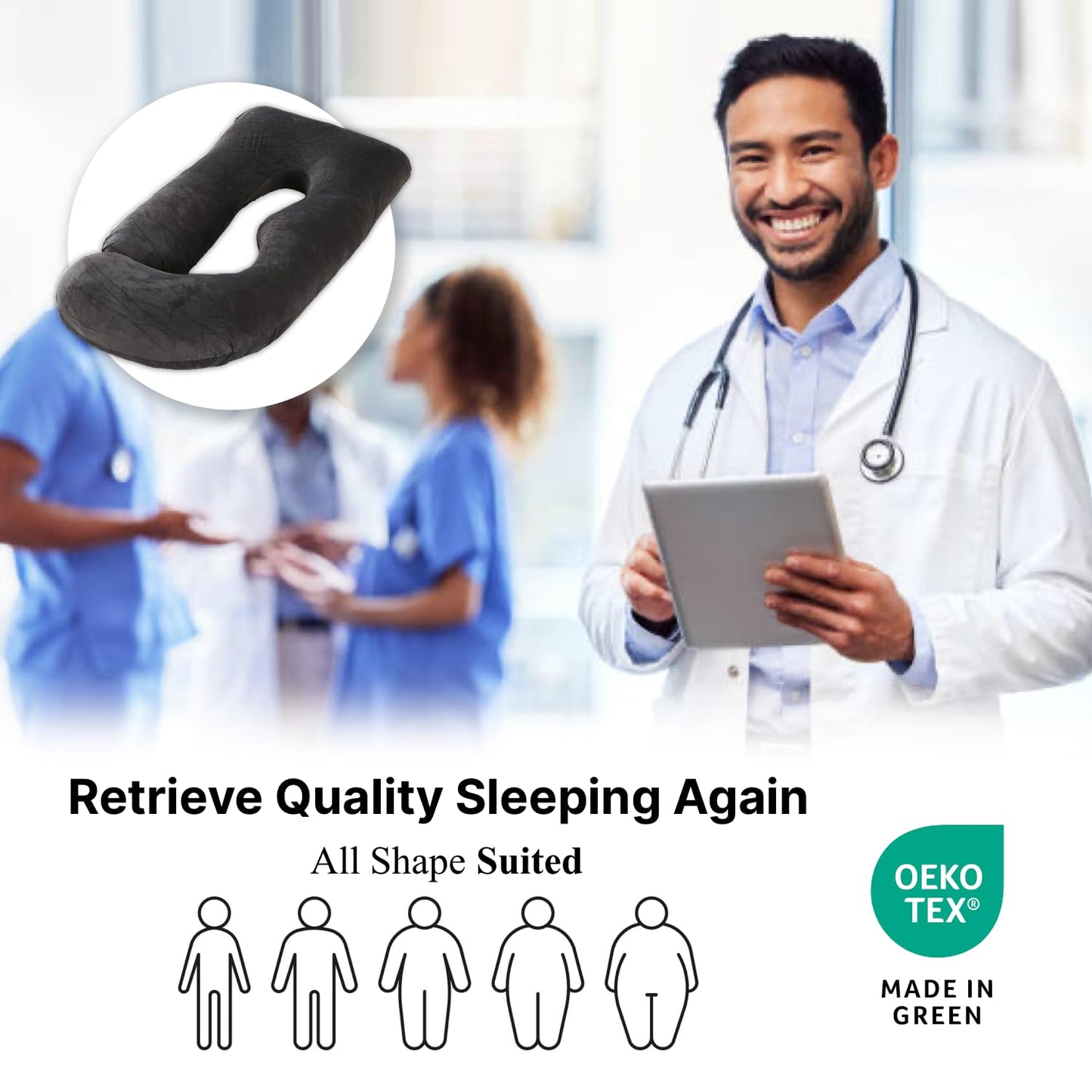 ALLOPERA 57 Inch Pregnancy Pillow for Sleeping, Full Body Support Pillow with Removable Washable Cover for Maternity Comfort, Black Grey Velvet Cover