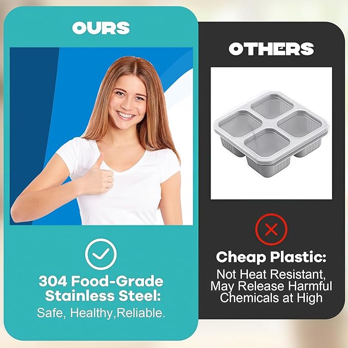 BSTUR 4Pcs 304 Stainless Steel Snack Containers, 30 oz 2 Compartments Portable Food Storage Bento Boxes with Leakproof Lids, Divided Meal Prep Lunch Box Food Container Dishwasher Safe