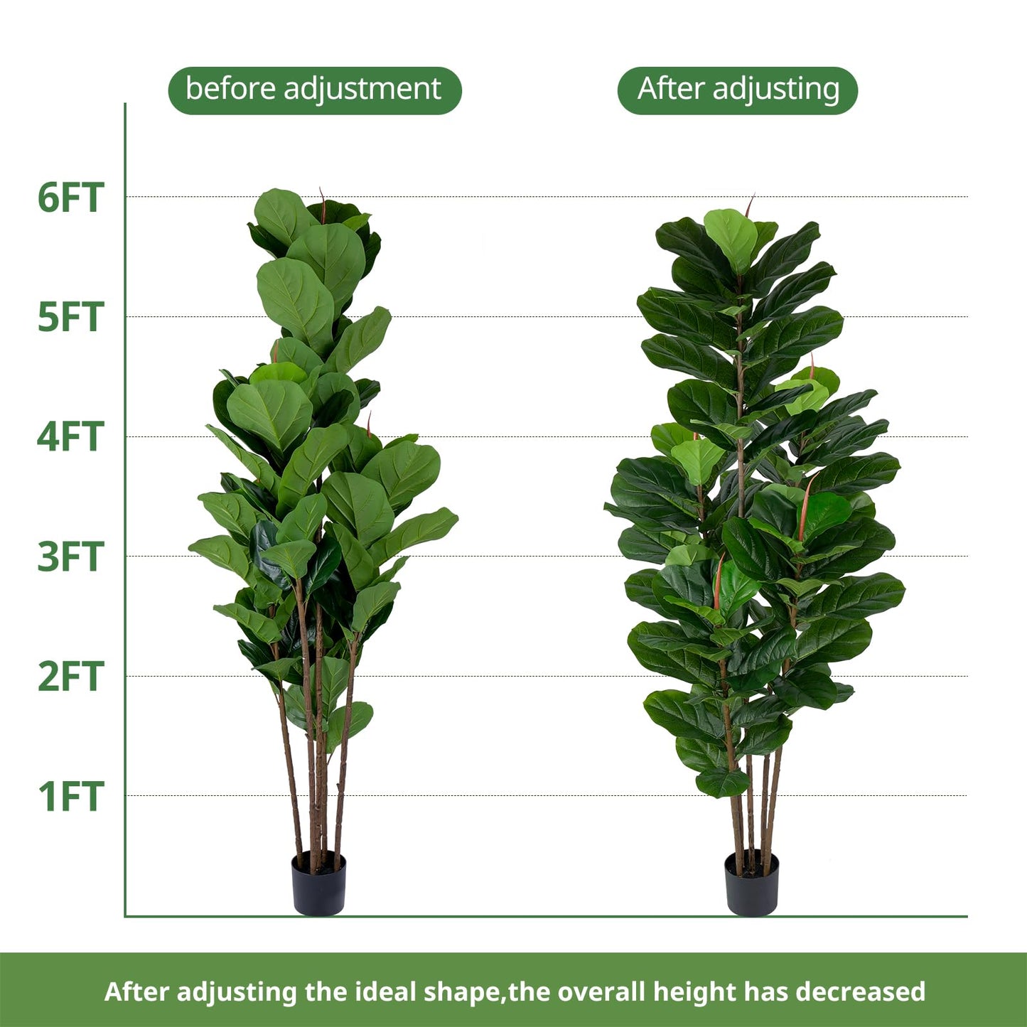 Yepdin Faux Fiddle Leaf Fig Tree 6 FT - Artificial Ficus Tree with Tall Artificial Plants Large 69 Fiddle Leaves - Lifelike Fake Trees for Home Decor Living Room Indoor Outdoor