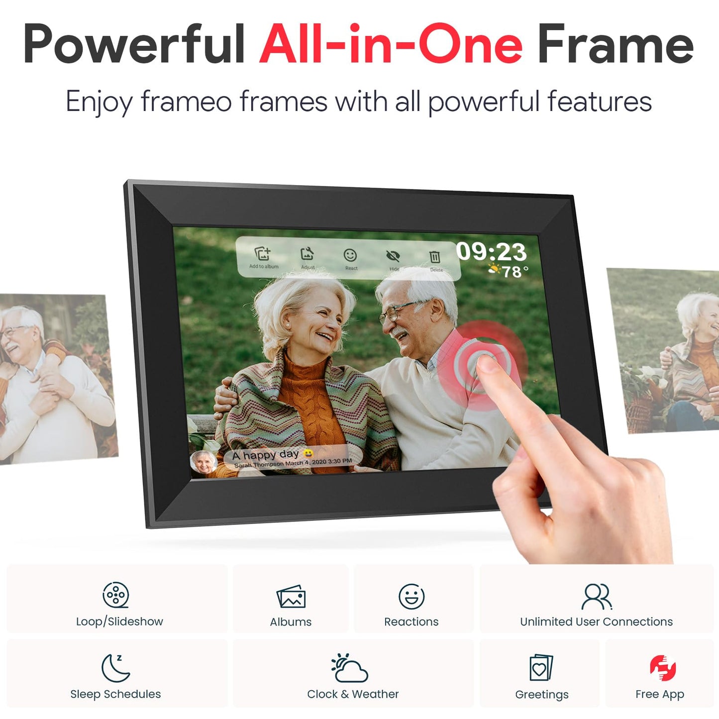 Skyrhyme 10.1 Inch Digital Picture Frame with 32GB Storage, Frameo WiFi Digital Photo Frame, 1280 * 800 IPS Touch Screen, Auto-Rotate Slideshow, Easy to Share Photo/Video via Free App