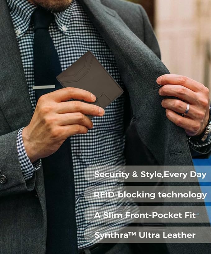 7worldlet Slim RFID Blocking Wallets for Men Synthra™ Ultra Leather Bifold Minimalist Wallet 11 Cord Holder Thin Mens Wallet with Gift Box (Brown+Light Brown)