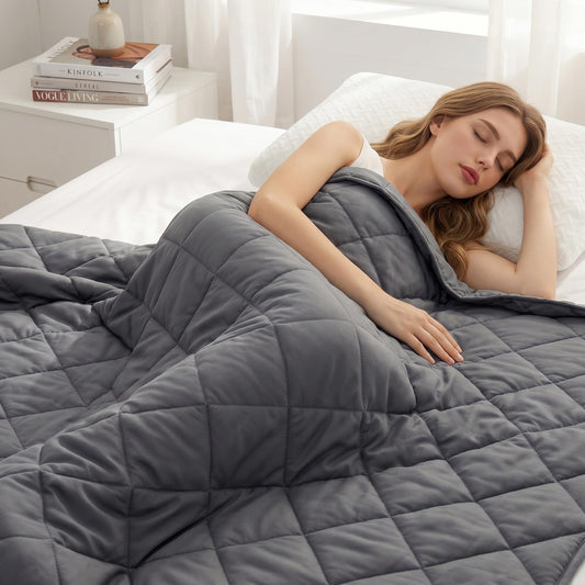 Weighted Blanket for Adults (15 lbs 60" x 80") Queen Size Cooling Heavy Blanket for Sleep, Soft Thick Breathable Cotton with Natural Glass Beads, Washable, All-Season