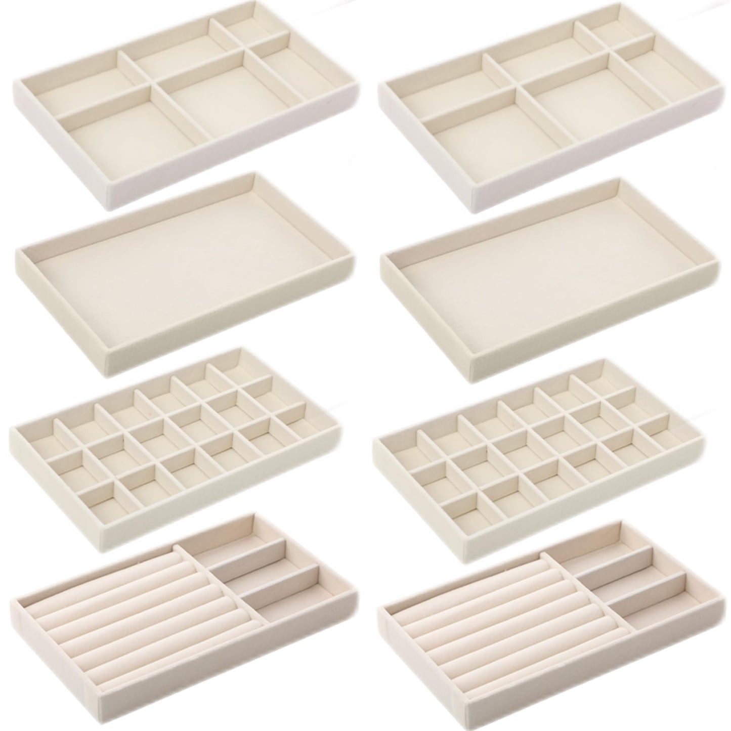Inbagi 8 Pcs Small Velvet Jewelry Trays Stackable Drawers Organizer Inserts Divided Display Trays for Earring Ring Necklace, Beige