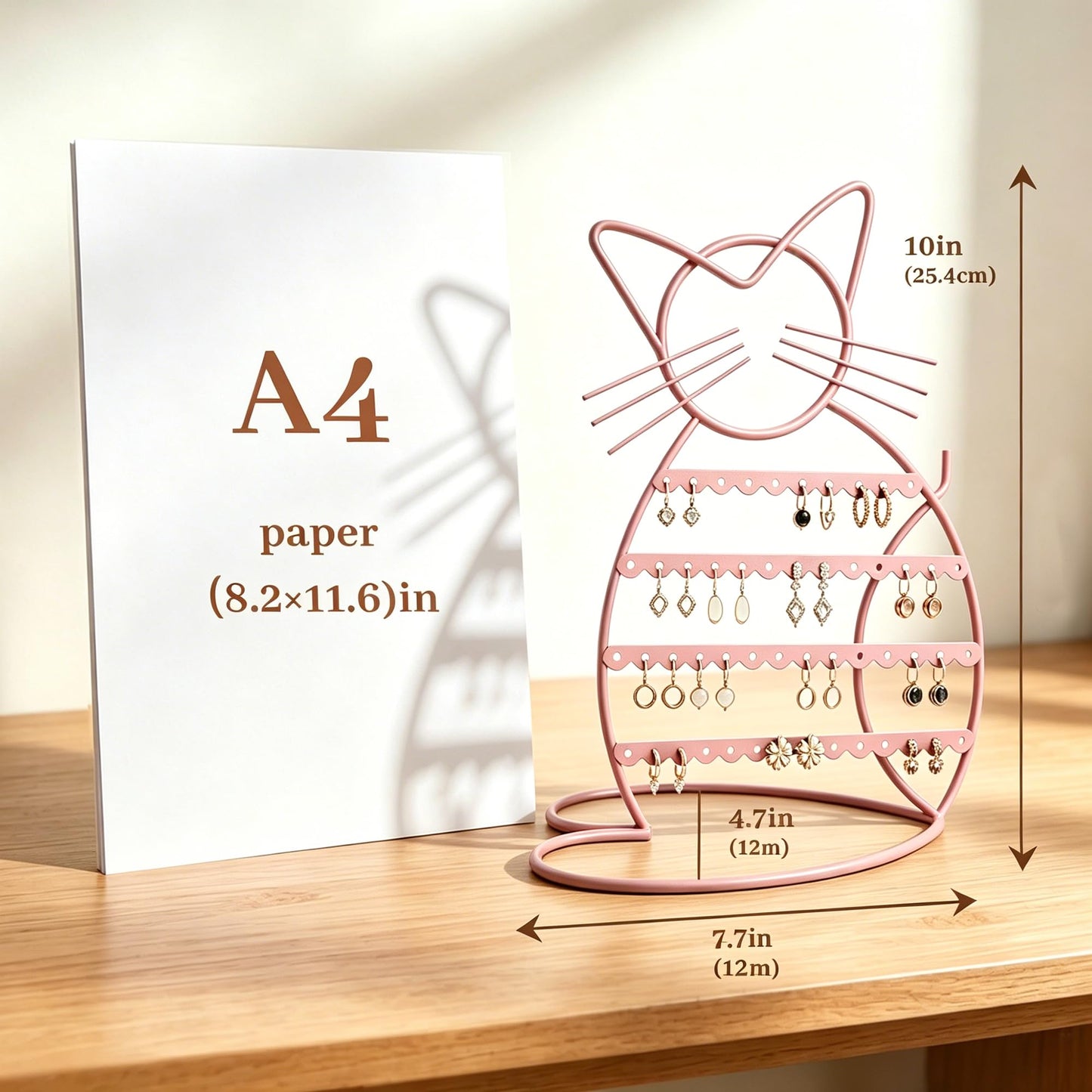 Urban Deco Jewelry Organizer Stand Cat Shaped Earring Holder Organizer Metal 48 Stud Earring Holes Jewelry Holder, Metal Jewelry Display Vanity Organizer For Girls - Macron Pink