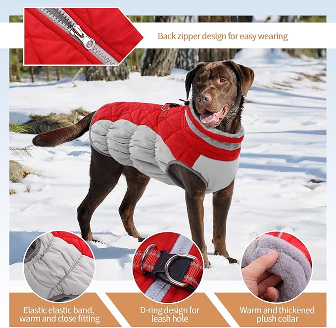 OUOBOB Small Dog Coat,Dog Jackets for Small Dogs,Warm Winter Jacket, Puppy Coat with Harness Built in,Waterproof Dogs Jacket,Puppy Cold Weather Coats,Pet Winter Clothes Snowsuit Shih Tzu Bichon,Red