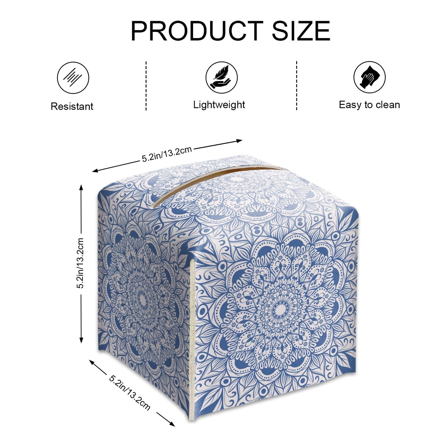 Boho Mandala Flower Tissue Box Cover Square, Blue and White Leather Tissue Box Holder with Bottom Belt, Boho Home Decoration for Bathroom Vanity Countertop, Nightstands, Dining Table, Office, Car -28