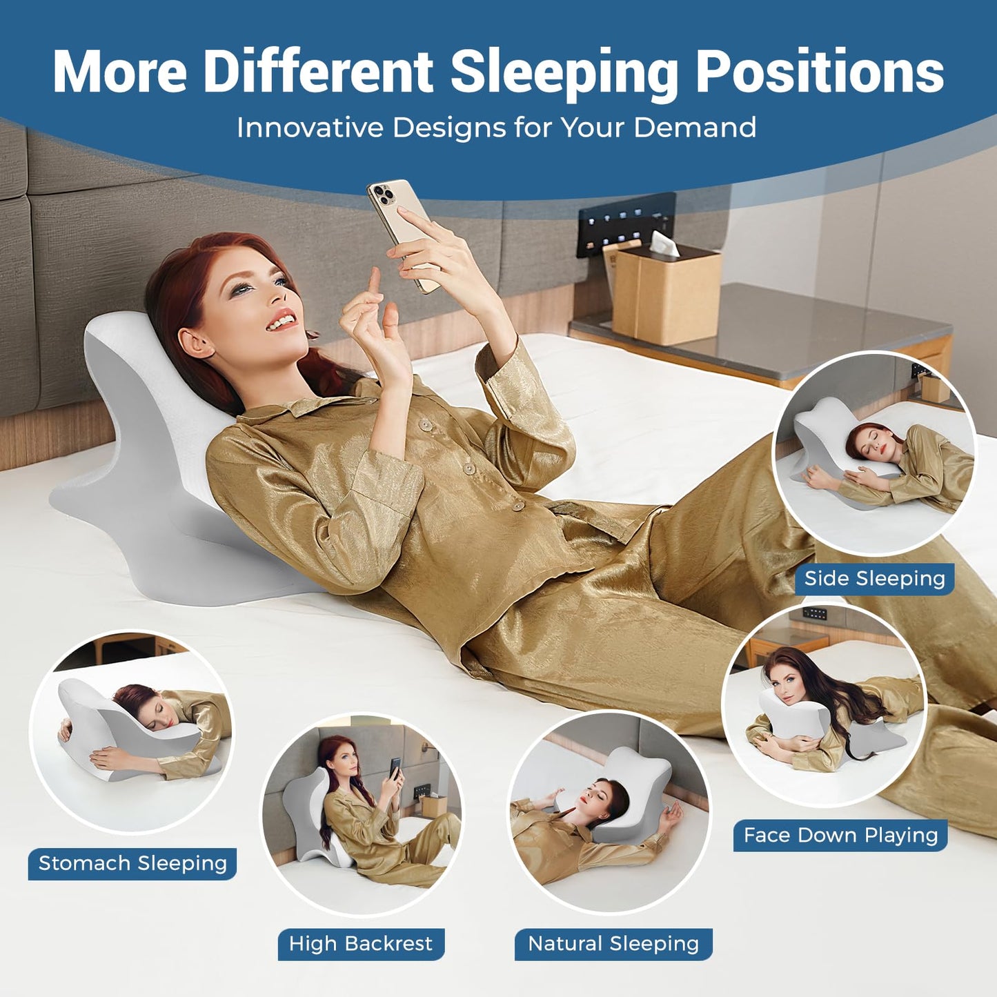 WOGAHEV Reading Pillow for Bed, Lying, Leaning and Prone, Ergonomic Memory Foam Bed Wedge Pillow for Headboard, Chin & Back Support Pillows on Bedrest Couch Floor- Off-White