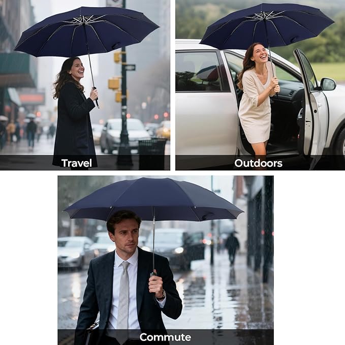 LLanxiry Compact Travel Umbrella, 44" Canopy, Automatic Open/Close Windproof Umbrella, 210T Pongee, 8-Rib Fiberglass, Travel Size Mini, Portable Rain/Sun Umbrellas UPF 50+ with Cover