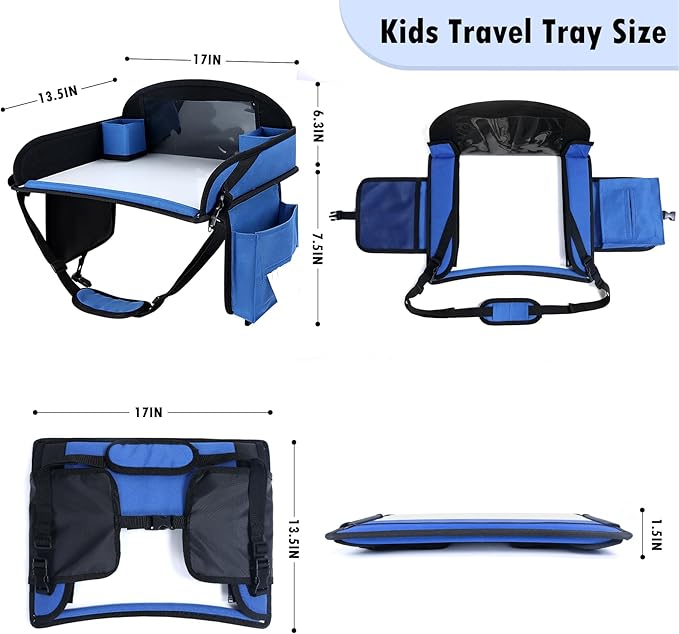 WENRENER Kids Travel Tray for Airplane - Toddler Car Seat Table Tray, Road Trip Essentials for Boys & Girls, Carseat Lap Desk for Kids Road Trip Activities(Navy Blue)