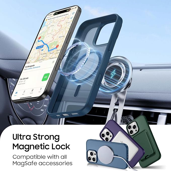 Ntwinro Magnetic for iPhone 16 Pro Max Case (Compatible with MagSafe) with Detachable Wallet & Card Holder for 3 Cards [RFID Blocking] Military Grade Protective Slim Phone Cover, Deep Blue