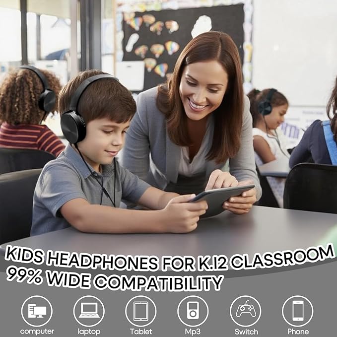 Bulk Headphones for Classroom 24 Pack,Wholesale School On Ear Durable Wired Headset for Students,Kids,Children Toddler Teen Boys Girls and Adult(LS450,24 Black)