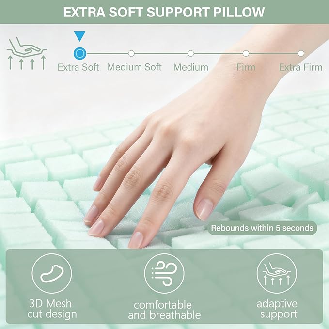 Cooling Memory Foam Pillow 2 Pack, Bed Pillows, Neck Pillow for Sleeping, Memory Foam Pillows for Sleeping Side, Back & Stomach Sleepers, Breathable & Removable Cover, Extra Soft