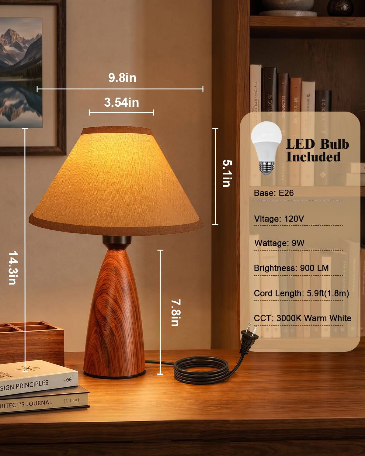 Nusogon Touch Table Lamp for Nightstand - 3-Way Dimmable Small Bedside Lamp, 3s Quick Shut-Off Smart Desk Lamp for Bedroom, Living Room, Reading, Nursery, LED Bulb Included