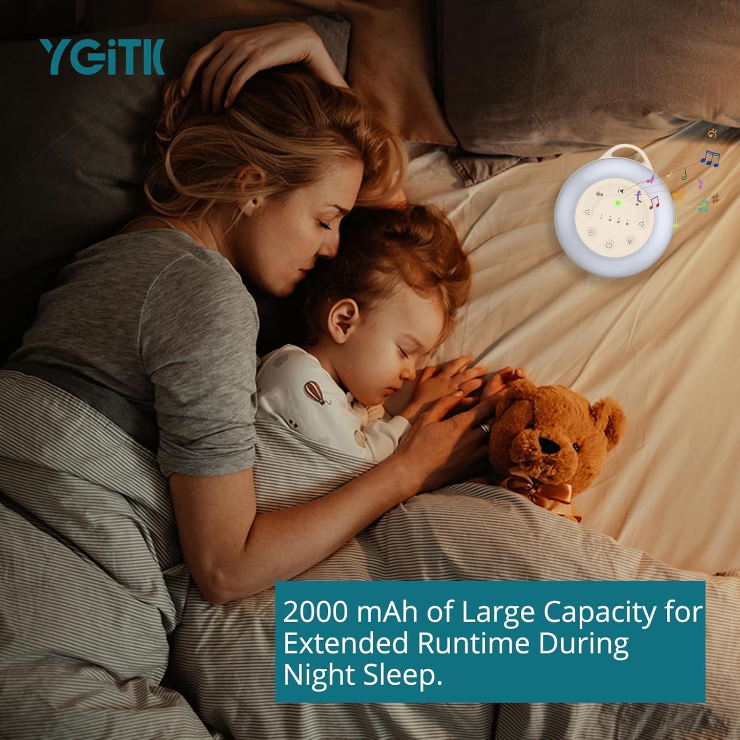 YGiTK Portable White Noise Machine for Baby & Adults, 24 Soothing Sounds Sleep Sound Machine with Night Light, Timer & Memory Function, USB Rechargeable Portable Sound Machine for Travel Home Office