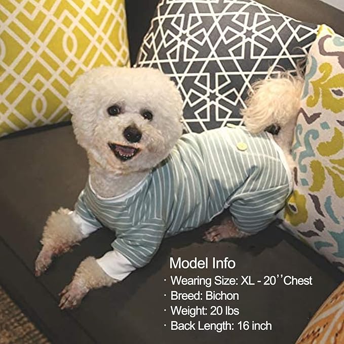 KYEESE Dog Pajamas Striped Pet Jumpsuit Soft Doggie Jammies Lightweight Onesie 4 Legs PJS Stretchable Dog Pajamas Breathable Costumes Comfortable Sleepwear for Small Dogs,Green Striped, X-Large