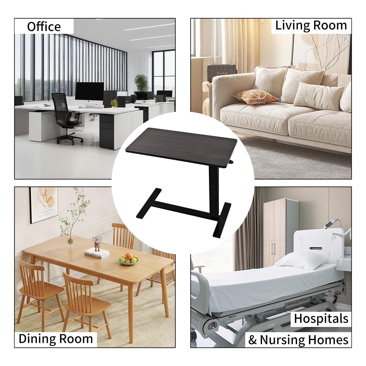 lumizone Foldable Overbed Table with Wheels Bedside Desk Gray