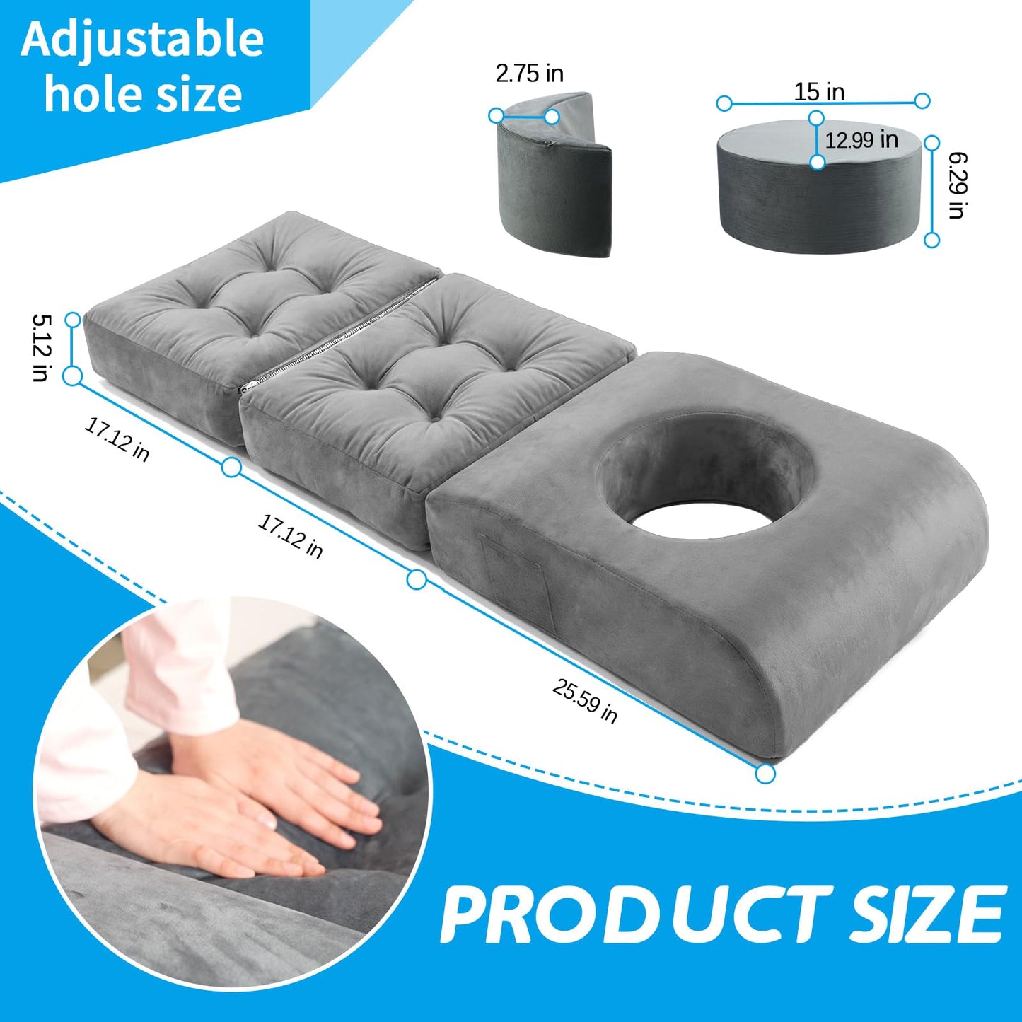 CACLSF BBL Cushion, Tri-Fold BBL Pillow After Surgery for Sleeping, Adjustable-Size Hip Opening, Flexible Disassembly and Placement, Colchon para BBL with Hole, Enhance Comfort Soft Sponge Support