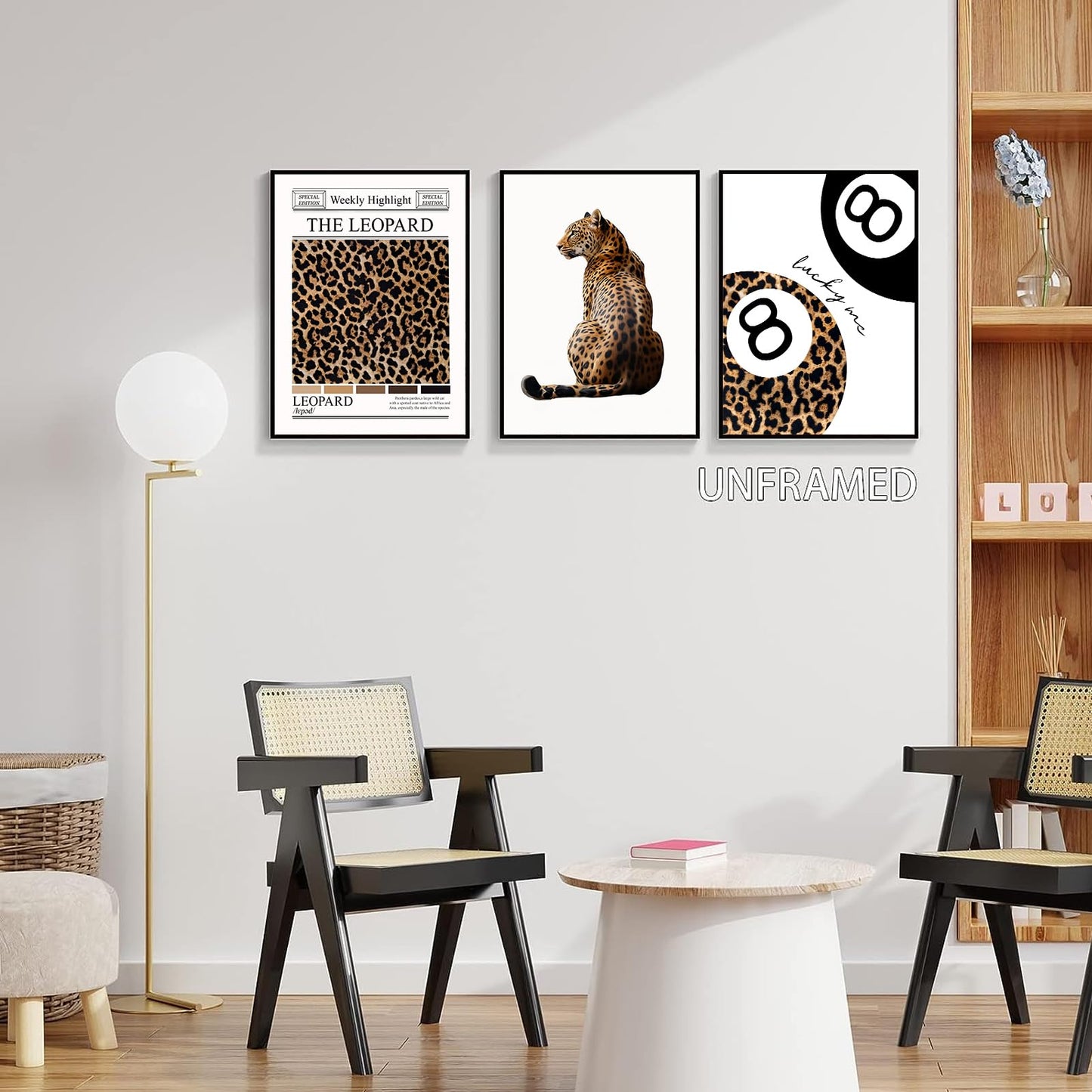 Trendy Leopard Wall Art Set of 3 Funky Lucky 8 Ball Posters Prints Preppy Room Aesthetic Cheetah Wall Decor Pictures for Girls Bedroom Apartment Dorm Unframed 16x24in