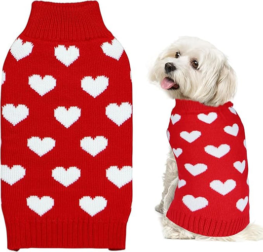 GOYOSWA Valentine Dog Sweater Dog Valentines Clothes Outfit Knitted Heart Sweater for Small Medium Large Dogs Pets (Red, Large)