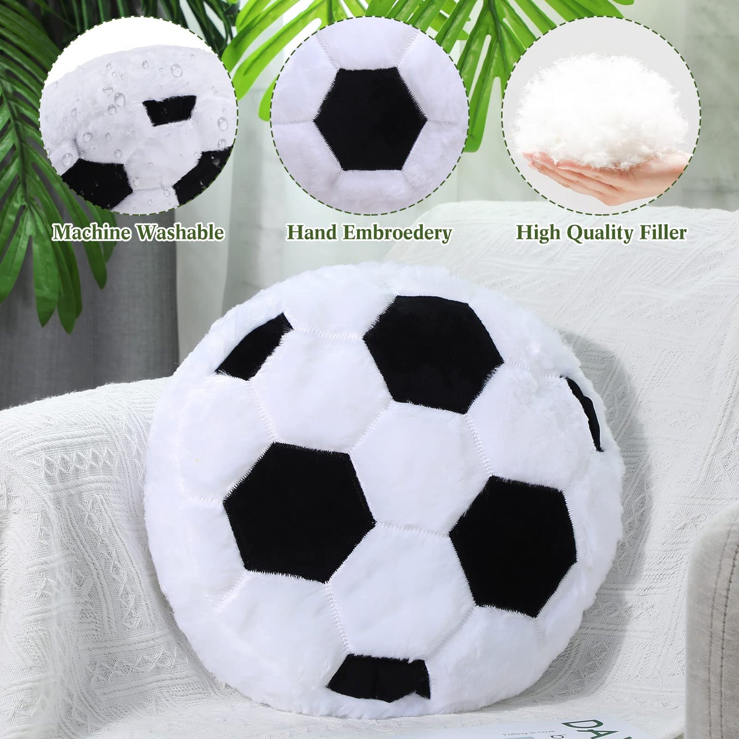 Jetec 2 Pcs Plush Soccer Pillow Fluffy Soccer Room Decor Soft Decorative Throw Pillow Sport Gifts for Bedroom Sofa Playroom