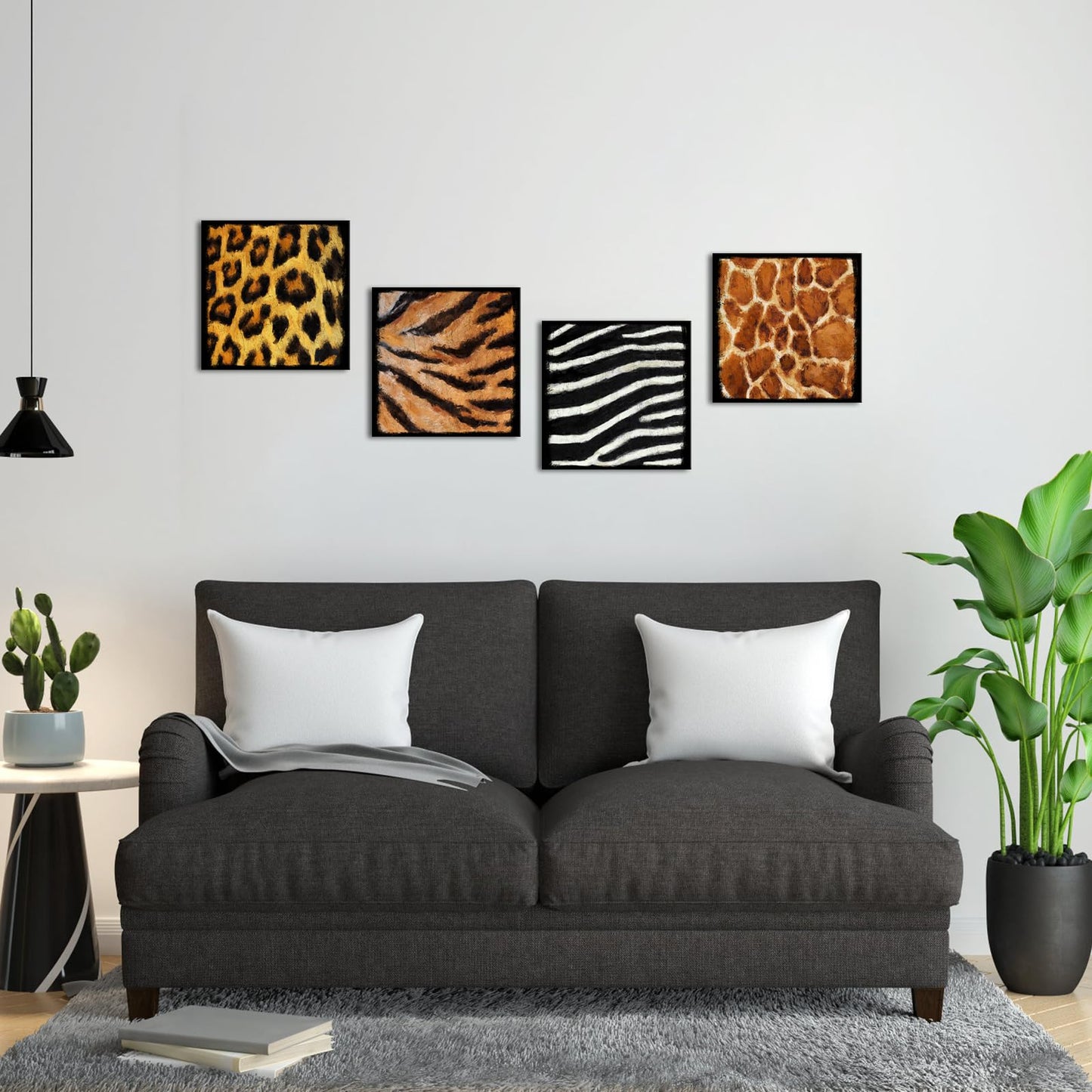 Visual Art Decor African Animal Prints Bathroom Decor Canvas Wall Art Giraffe Leopard Cheetah Zebra 4 Pieces Safari Bedroom Living Room Wall Decor Framed
