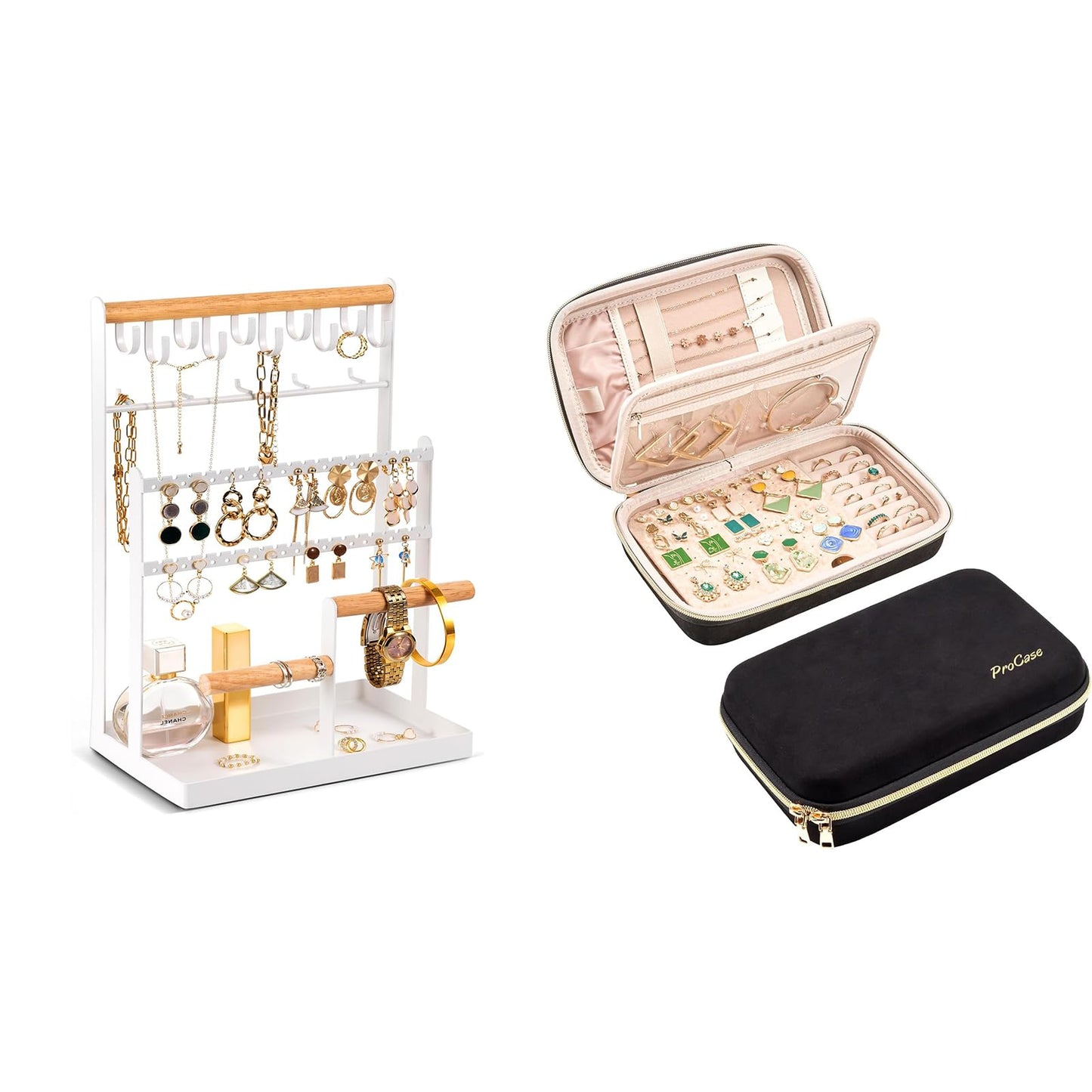 ProCase Jewelry Organizer Stand Bundle with Travel Jewelry Organizer Case