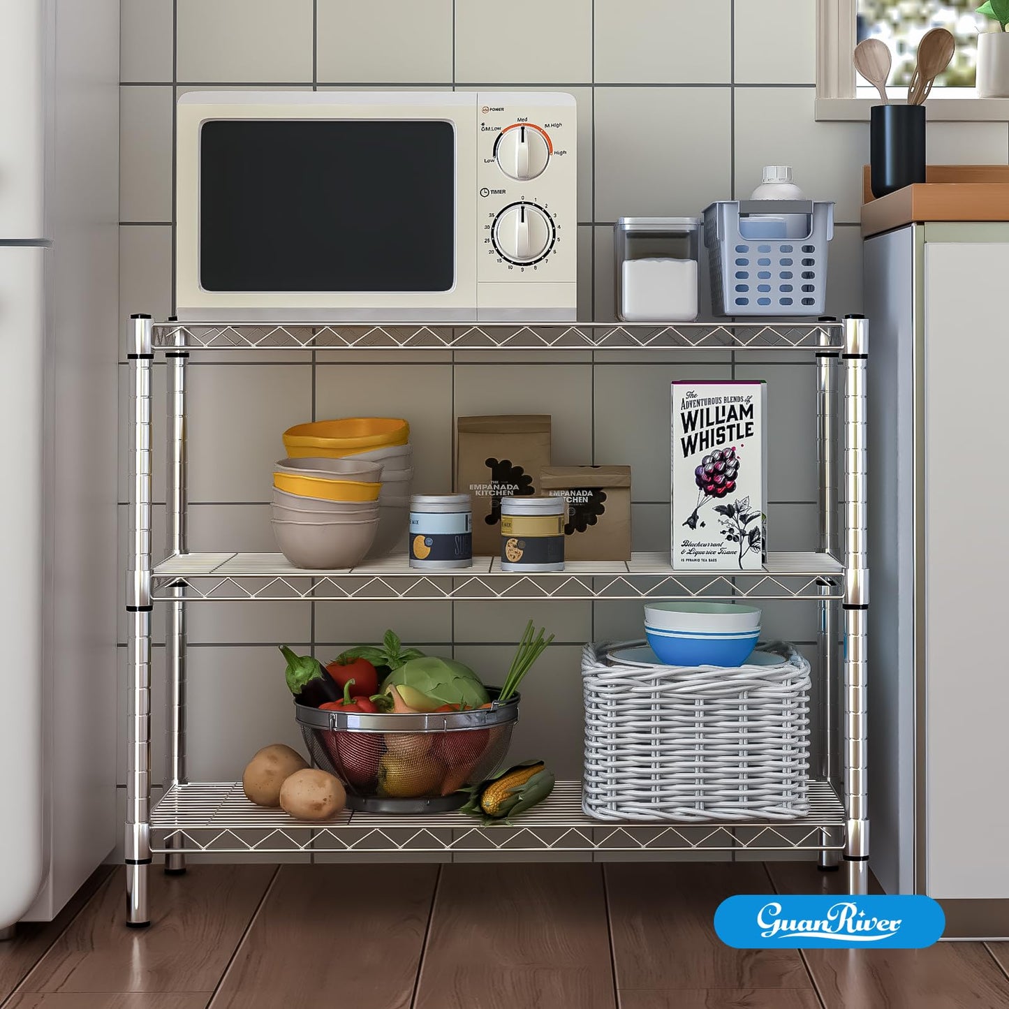 Guan River 3-Shelf Adjustable Metal Wire Shelving,Chrome,36"L x 14"W x 30"H