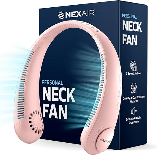 NEXAIR Portable Neck Fan -3 Speed Rechargeable Bladeless Neck Cooler, Pink Comfortable Lightweight, Personal Neck Fan For Women & Men Modern Design, Great Cooling Fan For Travel, Outdoors & Sports