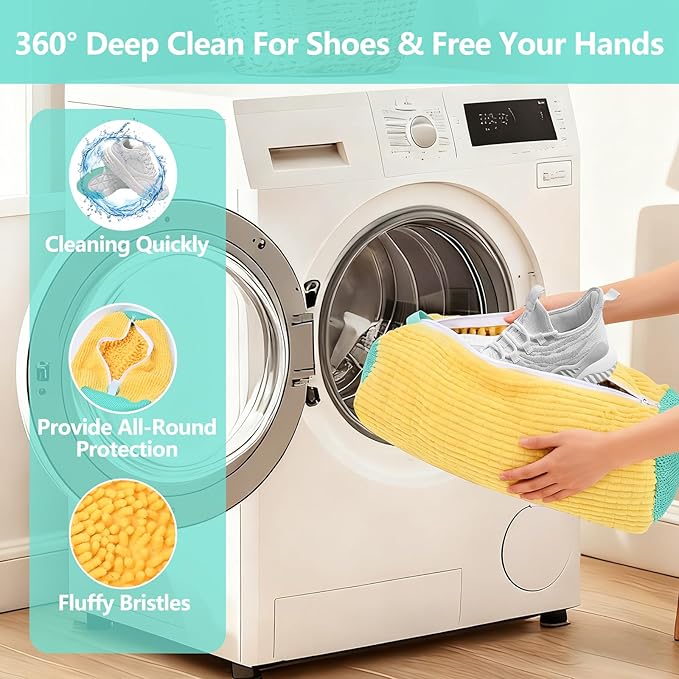 Shoe Washing Machine Bag, Shoe Cleaning Bag, Reusable Laundry Shoes Bag for Washer & Dryer Cleans & Protects All Shoes Types 4PCS (Yellow)