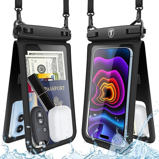Takfox Double Space Waterproof Phone Pouch [2-Pack], Dual Large Cellphone Dry Bag Case for Samsung Galaxy S25 Ultra S24 S23 S22 A16 A15 A14 A36 iPhone 16 Pro Max Fit All Phones Up to 7"-Black/Black
