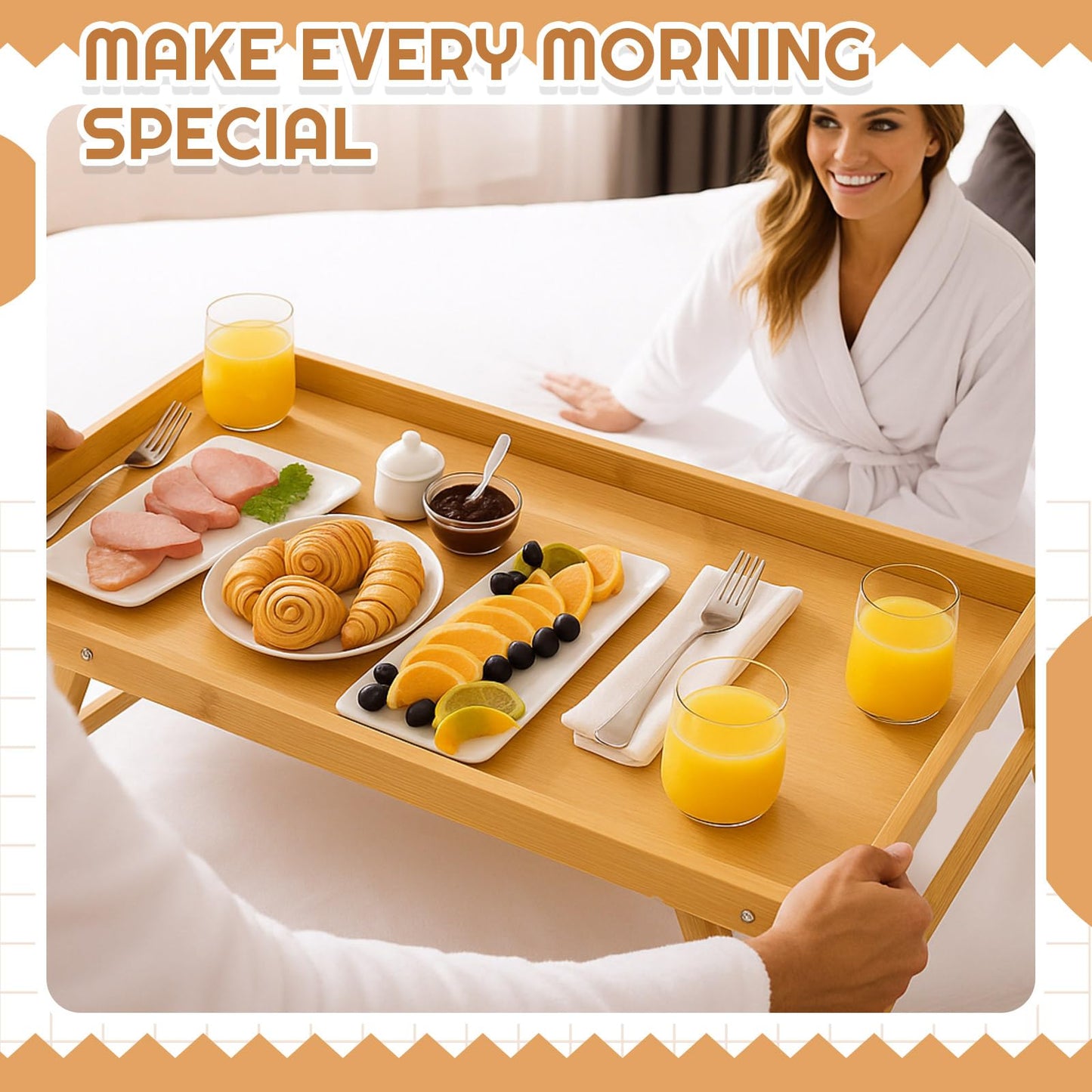 Geelin Extra Large 30.3 x 15 Inch Bamboo Bed Tray Table with Folding Legs Breakfast Tray for Bed Sofa Eating Working Laptop TV Desk Snack Table(Natural Color)