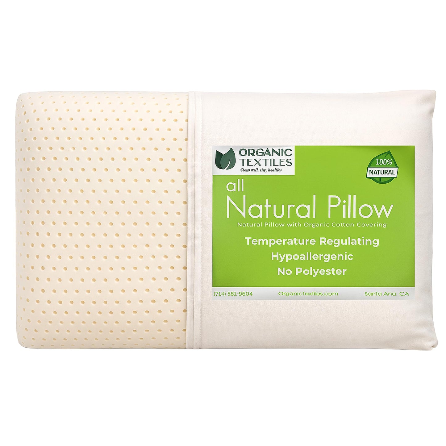 OrganicTextiles Natural Latex Pillow with Organic Cotton Cover (Queen Size, Extra Soft), GOTS Certified, Bed Pillow for Sleeping, Neck Pain Relief Help, Head Support, for Side Back Stomach Sleeper