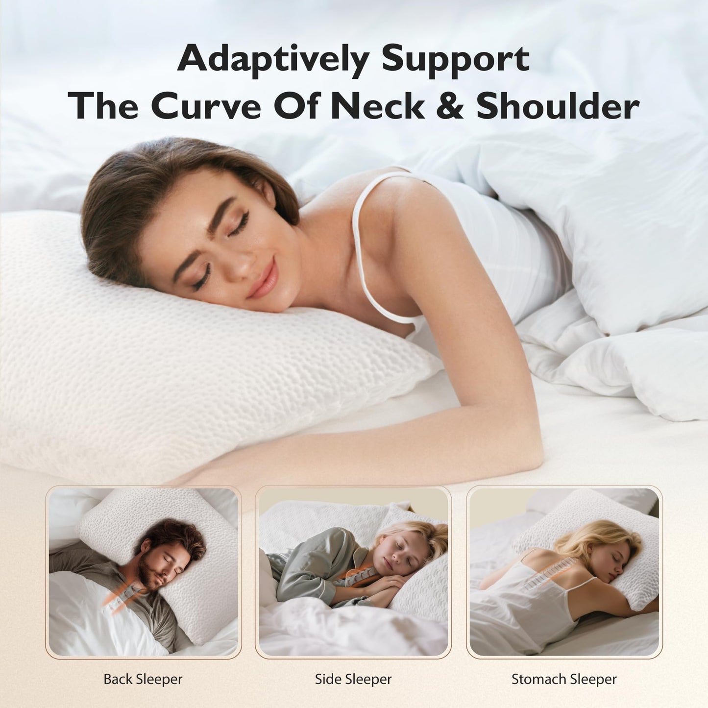 ALPHA HOME Pillows Queen Size Set of 2 - Adjustable Shredded Memory Foam Pillow for Back, Side, and Stomach Sleepers, Neck Pain Relief with Machine Washable Case