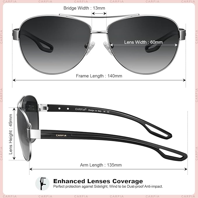 CARFIA Polarized Sunglasses for Women UV Protection Ultra-Lightweight Comfort Metal Frame Driving Glasses CA3210