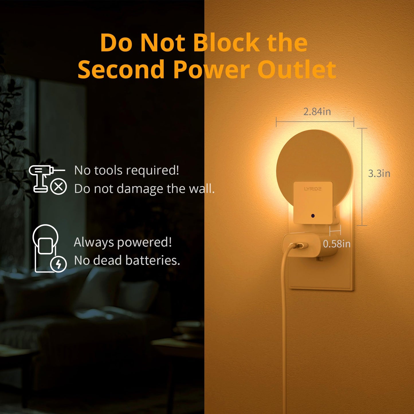 Lyridz Amber Plug in Night Light with Dusk to Dawn Sensor, Dimmable LED Light Sensor Nightlights for Bathroom, Hallway, Stairs, 4 Packs