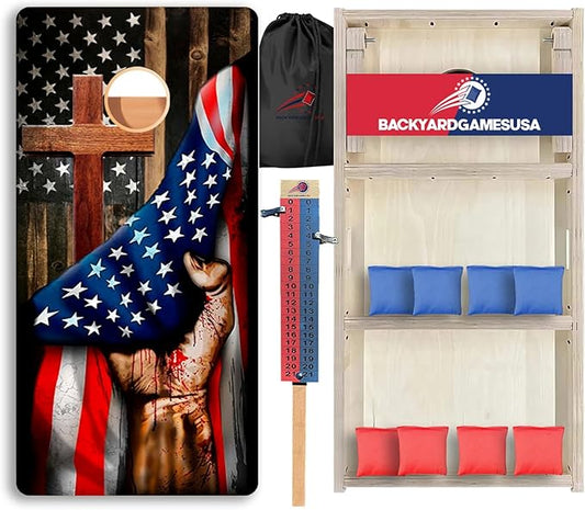 CornholeGamesUSA Pro Cornhole Boards Set | Made in USA | 3/4 Baltic Birch | No Bounce | Triple Thick Legs | Two Brace & Handles, Tournament 2x4 Regulation Set with Score Tower & Cornhole Bags