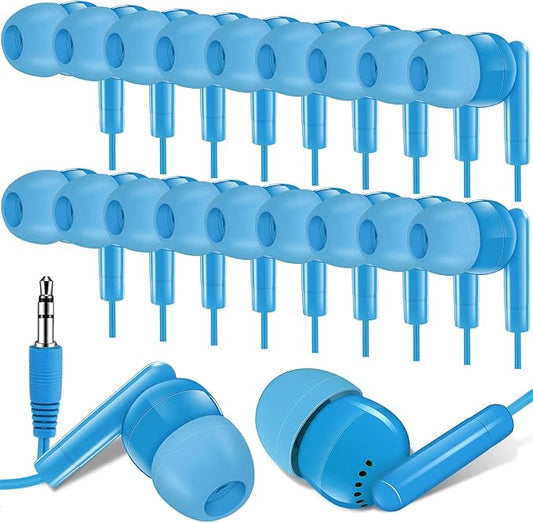 Kanayu 100 Packs Earbuds Bulk Basic Student Earphone Individually Bagged 3.5 mm Headphones for Schools Classrooms Library Teens Gift(Sky Blue)