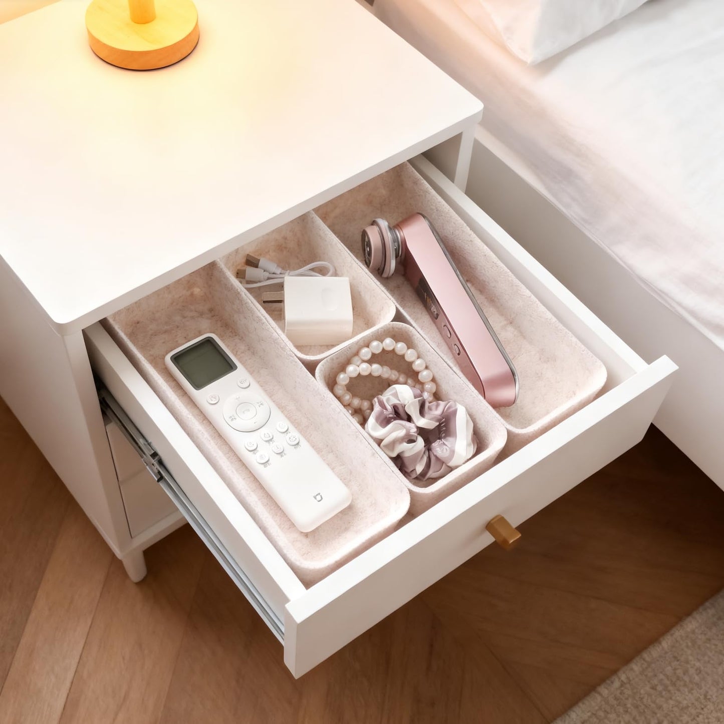 TTUGTTUG 8-Piece Felt Drawer Organizer Set in 4-Sizes, Made from Eco-Friendly Material for Vanity, Makeup, Desk, Office, Kitchen, and Nightstand, Oatmeal
