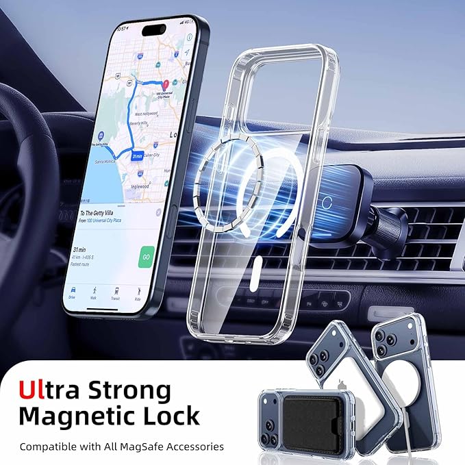 Ntwinro Magnetic for iPhone 17 Pro Max Clear Case (Compatible with MagSafe) with Pink Detachable Wallet & Card Holder for 3 Cards [RFID Blocking] Military Grade Protective Slim Phone Cover