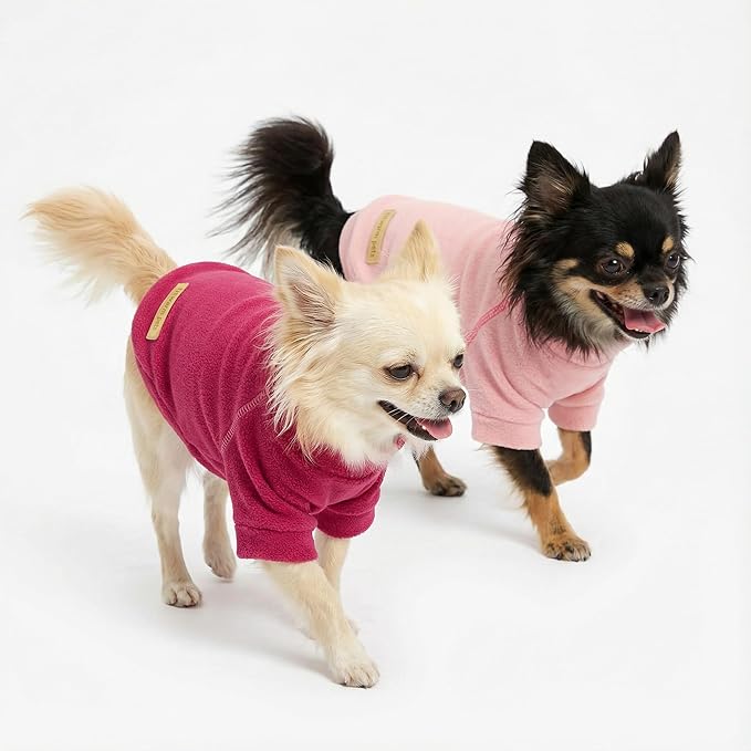 Fitwarm 3 Pack Classic Fleece Dog Sweater, Turtleneck Dog Sweatshirt, Dog Winter Clothes for Small Dogs Girl, Pet Pullover Jumper, Cat Apparel, Pink, Rose, Baby Pink, Large