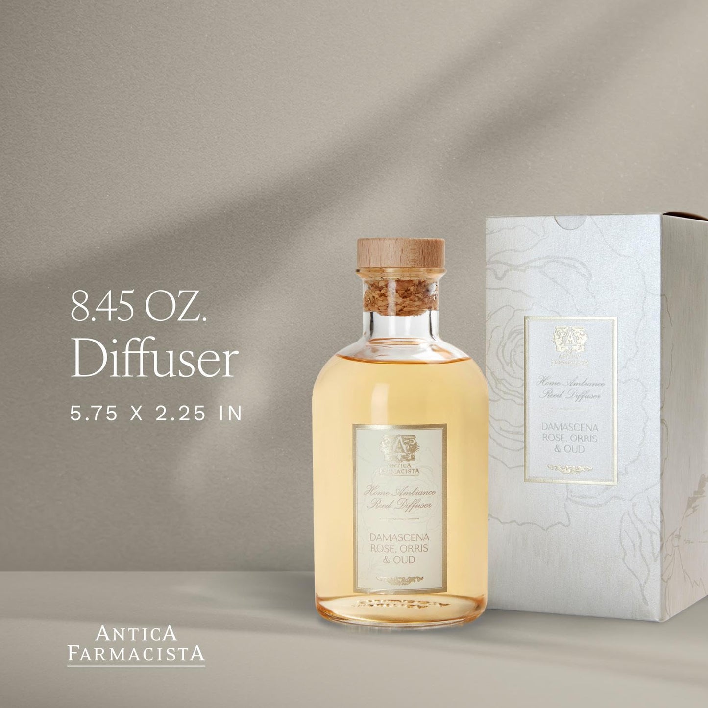 Antica Farmacista Home Ambiance Diffuser - Long-Lasting Reed Scent Diffuser - Luxury Room Freshener Gift - Damascena Rose, Orris & Oud, 8.45 fl oz